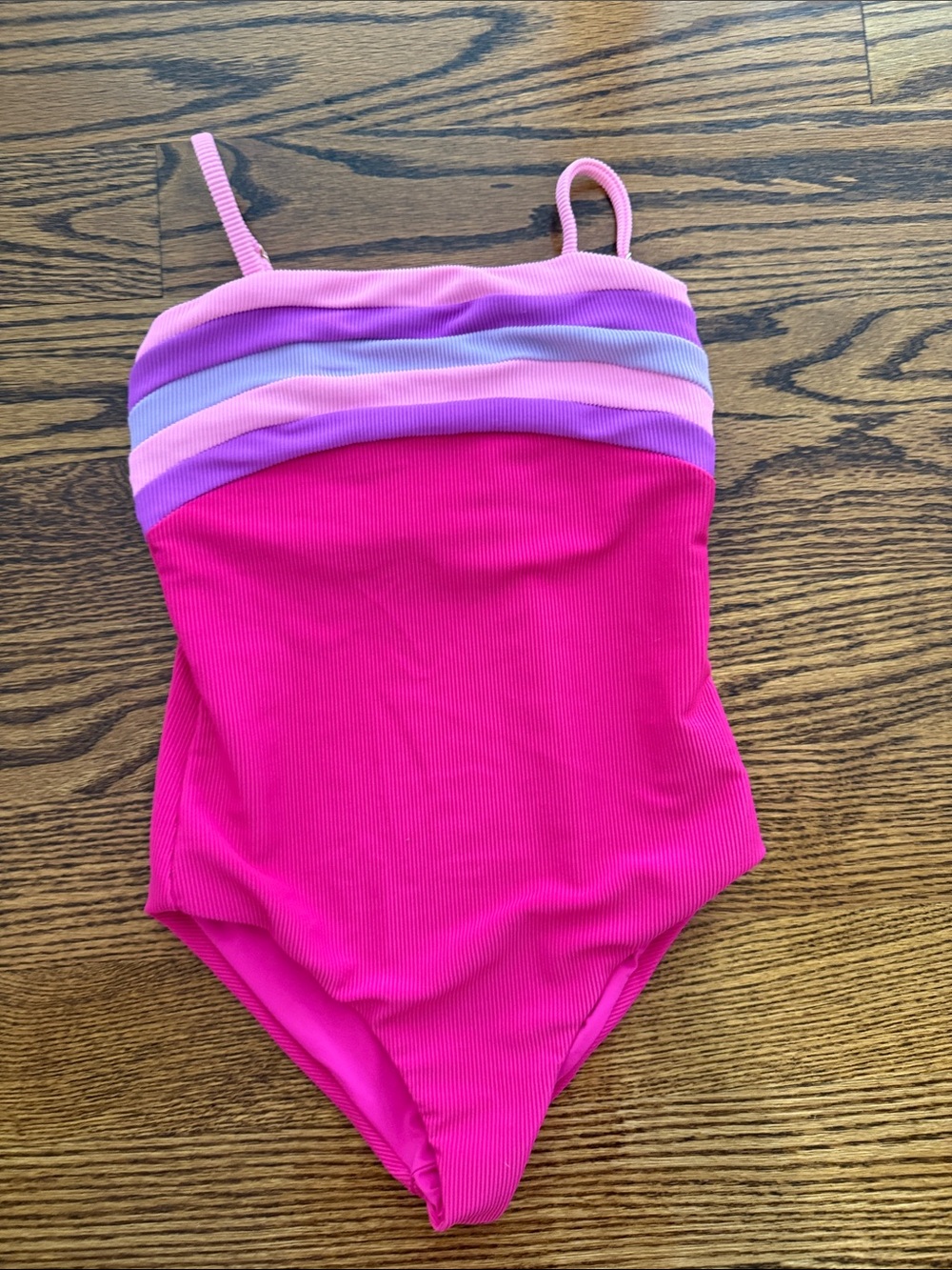 Beach Riot Girls Hot Pink One-Piece Swimsuit with Pastel Stripes